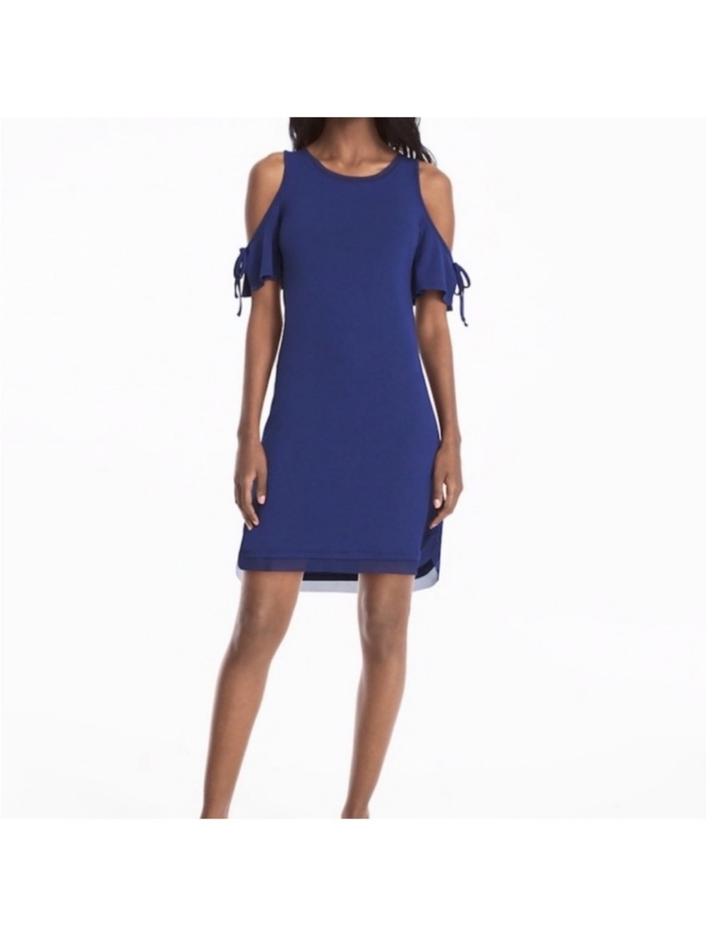White House Black Market Blue Cold-Shoulder Tie-Sleeve Shift Dress